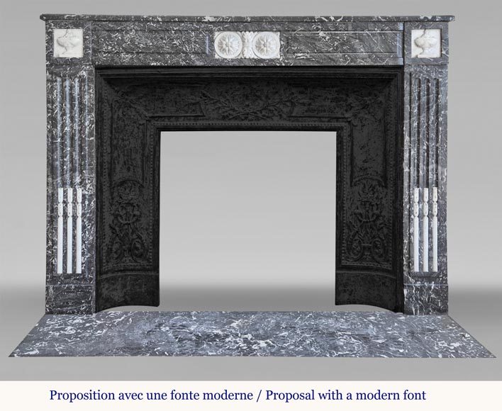 Cheminée Louis XVI d'époque bicolore, en gris Saint Anne statuaire-8