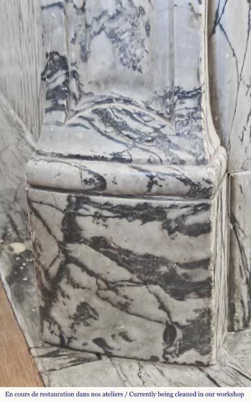 Cheminée de style Louis XV modèle Pompadour, en marbre bleu fleuri-4