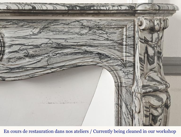 Cheminée de style Louis XV modèle Pompadour, en marbre bleu fleuri-6