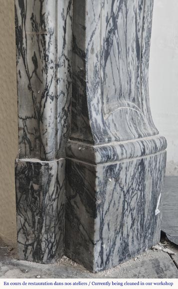 Cheminée de style Louis XV modèle Pompadour galbé, en bleu fleuri-7