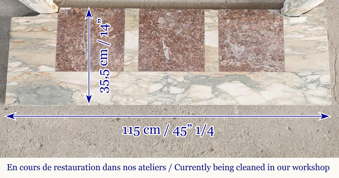 Cheminée de style Louis XVI à coin arrondie, en brèche de Médous-9