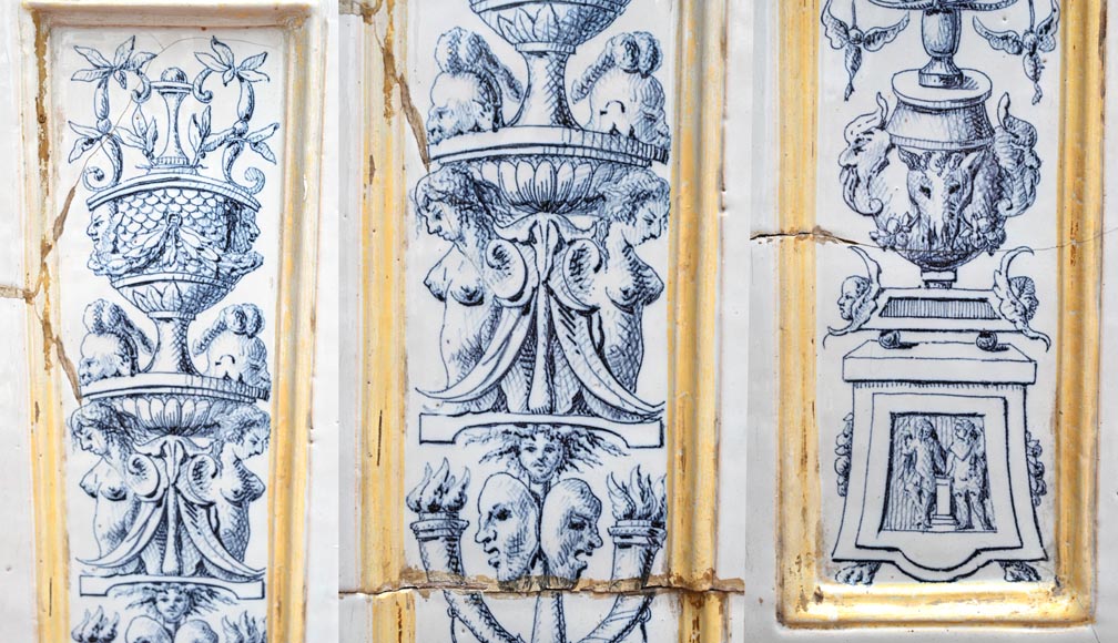 Cheminée en faïence de style Louis XVI, travail italien de la fin du XIXᵉ siècle-5