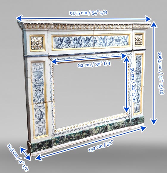 Cheminée en faïence de style Louis XVI, travail italien de la fin du XIXᵉ siècle-9