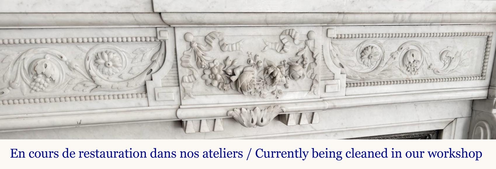 Très belle cheminée de style Louis XVI au très riche décor, sculptée en marbre de Carrare-3