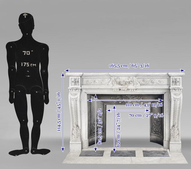 Très belle cheminée de style Louis XVI au très riche décor, sculptée en marbre de Carrare-11