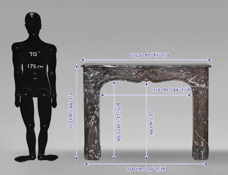 Cheminée d'époque Louis XV en marbre rouge de Rance Cheminée d'époque Louis XV en marbre rouge de Rance-12