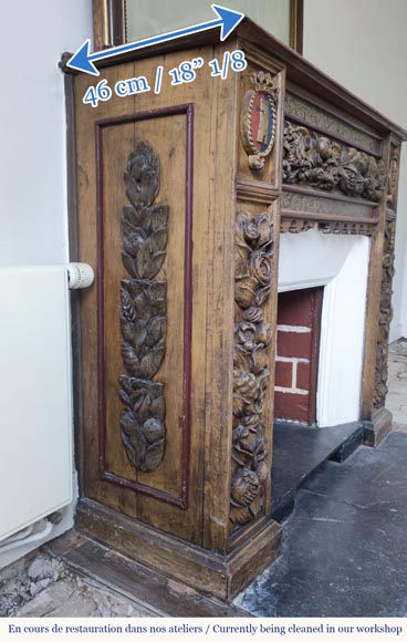Cheminée d’applique avec trumeau, bois sculpté et doré, éléments du XVIIIᵉ et XIXᵉ siècles-7