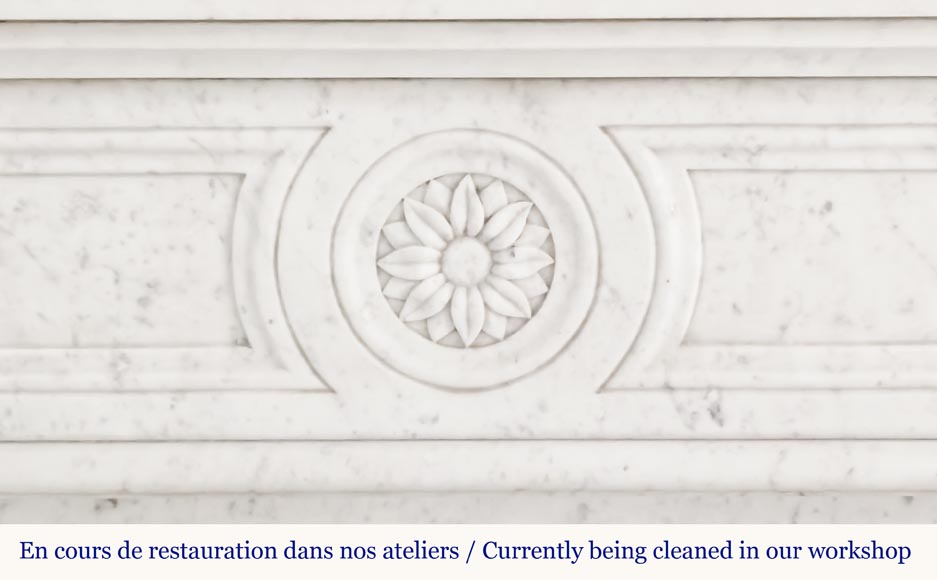 Cheminée de style Louis XVI en marbre de Carrare, décorée de fleurs de tournesol-1