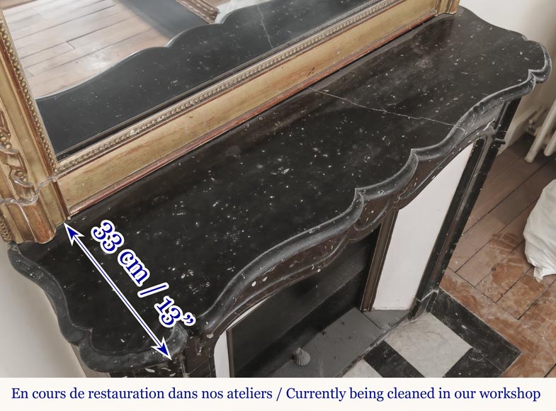 Cheminée de style Louis XV modèle Pompadour en marbre noir moucheté-9