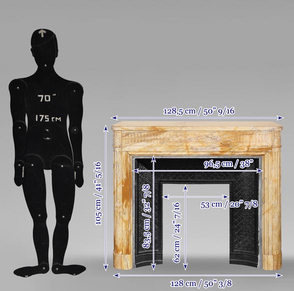 Cheminée de style Louis XVI à coins arrondis en jaune de Sienne-12
