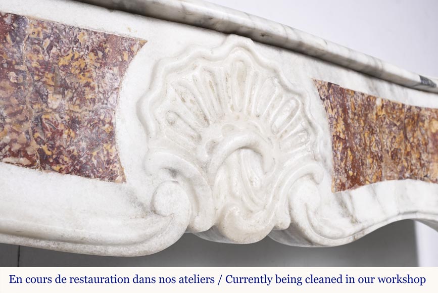 Cheminée de type provençale en marbre de Carrare veiné et en marbre de couleur-2