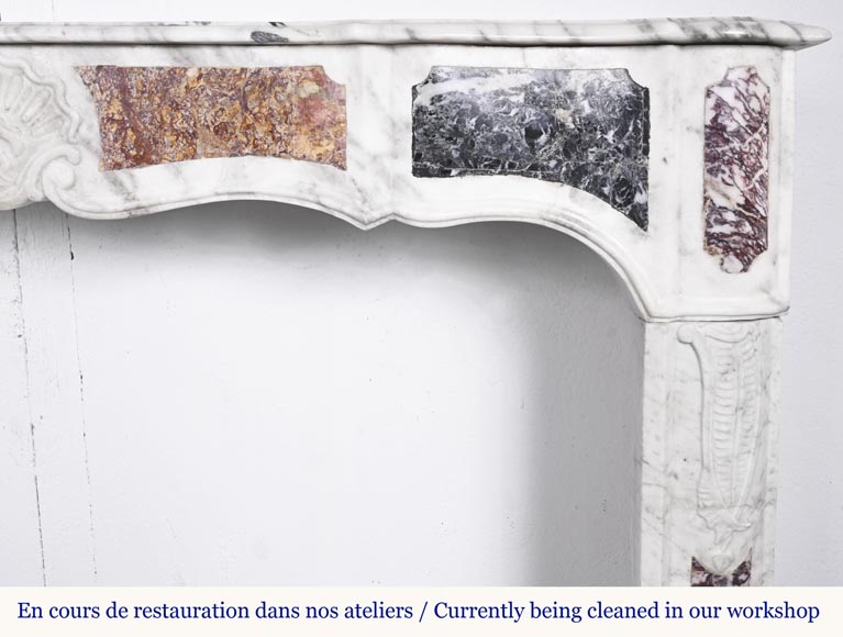 Cheminée de type provençale en marbre de Carrare veiné et en marbre de couleur-8