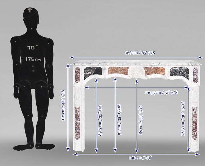 Cheminée de type provençale en marbre de Carrare veiné et en marbre de couleur-11