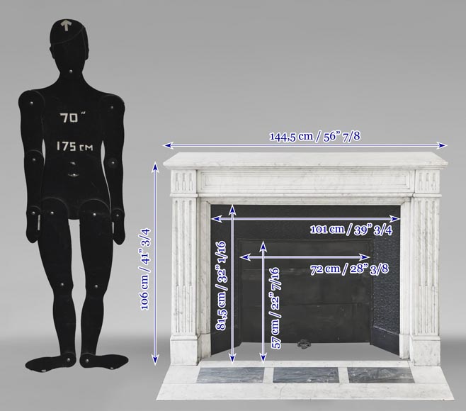 Cheminée de style Louis XVI à cannelure, en marbre de Carrare Cheminée de style Louis XVI à cannelure, en marbre de Carrare-10