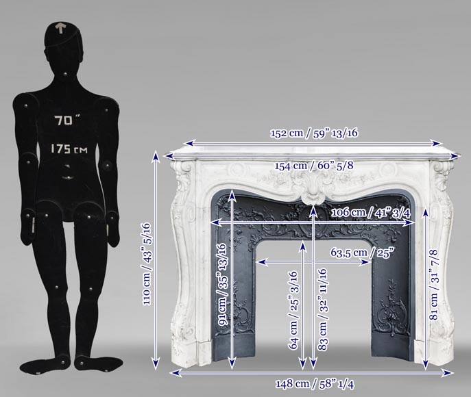 Cheminée de style Louis XV très sculptée en marbre de Carrare-16