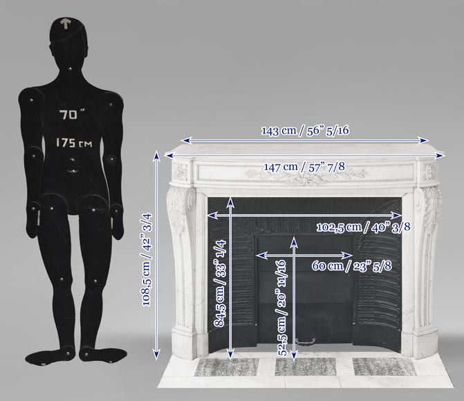 Cheminée galbée de style Louis XVI à décor de perlé, en marbre demi statuaire Cheminée galbée de style Louis XVI à décor de perlé, en marbre demi statuaire-14