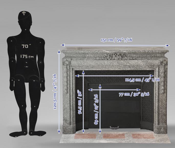 Cheminée de style Napoléon III à decor floral, en marbre vert d'Estours-13