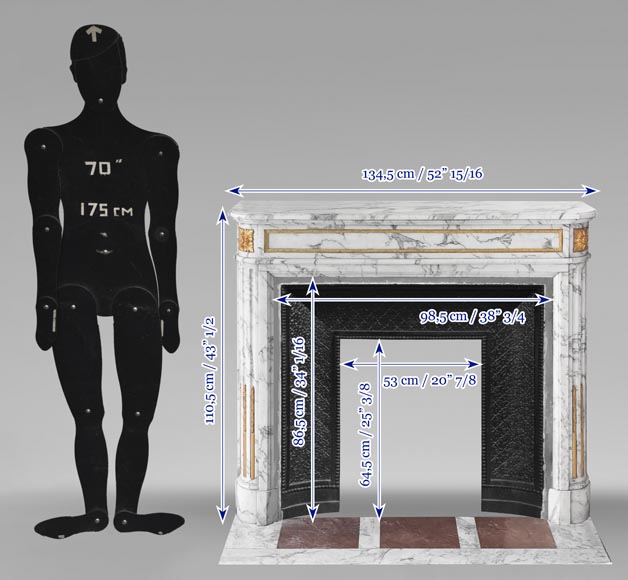 Cheminée de style Louis XVI en marbre Arabescato, à décor de bronze-11