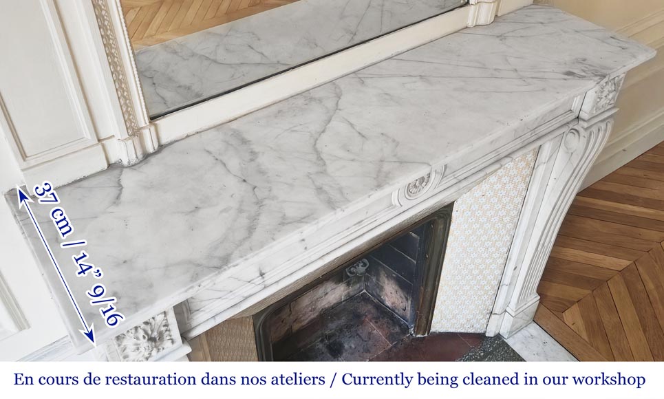 Cheminée de style Louis XVI en marbre demi statuaire, décorée d'une fleur de tournesol Cheminée de style Louis XVI en marbre demi statuaire, décorée d'une fleur de tournesol-9
