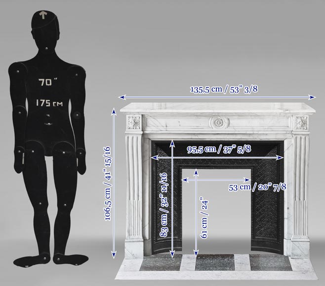 Cheminée de style Louis XVI en marbre demi statuaire, décorée d'une fleur de tournesol Cheminée de style Louis XVI en marbre demi statuaire, décorée d'une fleur de tournesol-10