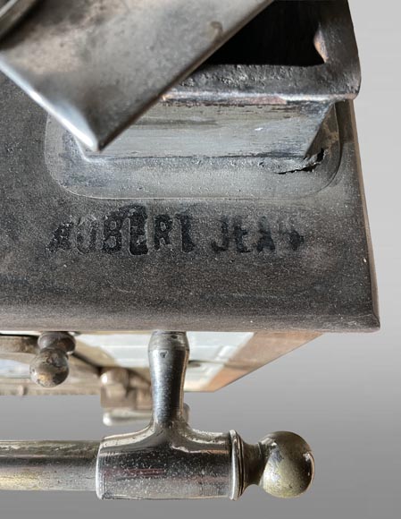 Cuisinière en fonte et imitation de faïence à décor de paysage enneigé Cuisinière en fonte et imitation de faïence à décor de paysage enneigé-4