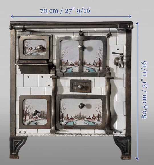 Cuisinière en fonte et imitation de faïence à décor de paysage enneigé Cuisinière en fonte et imitation de faïence à décor de paysage enneigé-6