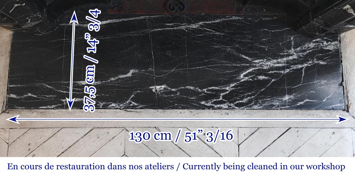 Cheminée de style Louis XIV en marbre noir Marquina très veiné Cheminée de style Louis XIV en marbre noir Marquina très veiné-10