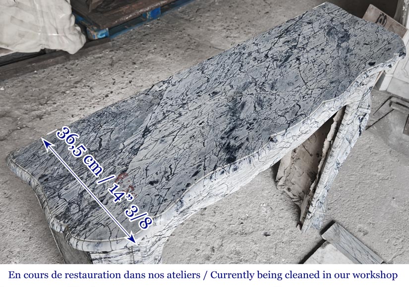 Cheminée de style Louis XV modèle Pompadour en marbre bleu fleuri-9