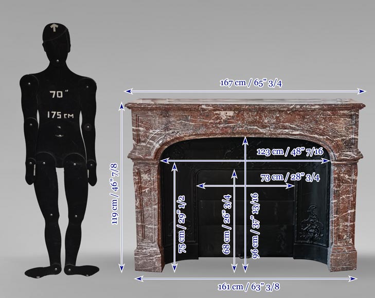 Importante cheminée de style Régence en marbre Rouge Royale Importante cheminée de style Régence en marbre Rouge Royale-11