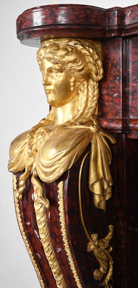Cheminée de style Louis XVI en marbre rouge griotte et au décor de bronzes dorés Cheminée de style Louis XVI en marbre rouge griotte et au décor de bronzes dorés-5