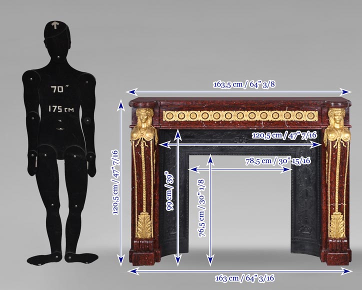 Cheminée de style Louis XVI en marbre rouge griotte et au décor de bronzes dorés Cheminée de style Louis XVI en marbre rouge griotte et au décor de bronzes dorés-14