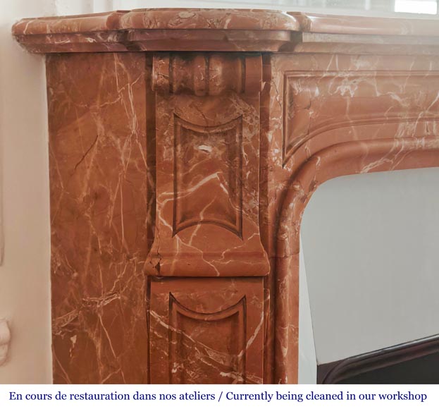 Cheminée de style Louis XV modèle Pompadour en marbre rouge orangé-3