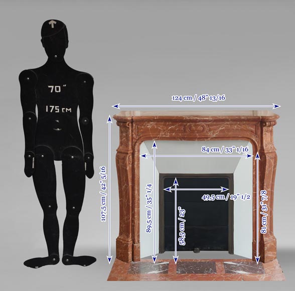 Cheminée de style Louis XV modèle Pompadour en marbre rouge orangé-10