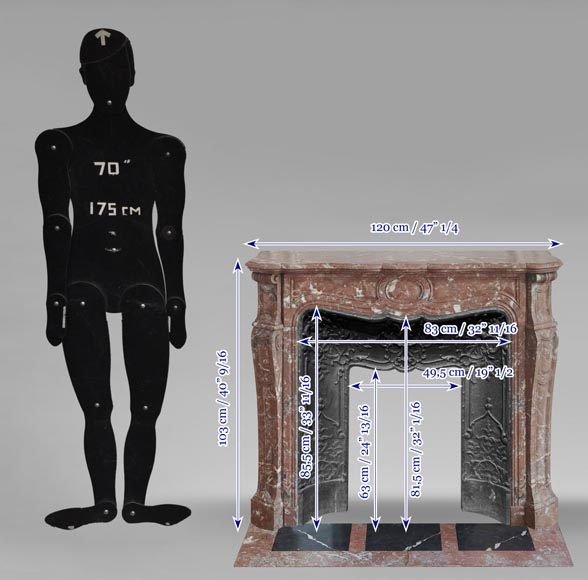 Cheminée de style Louis XV modèle Pompadour, en marbre Rouge du Nord Cheminée de style Louis XV modèle Pompadour, en marbre Rouge du Nord-10