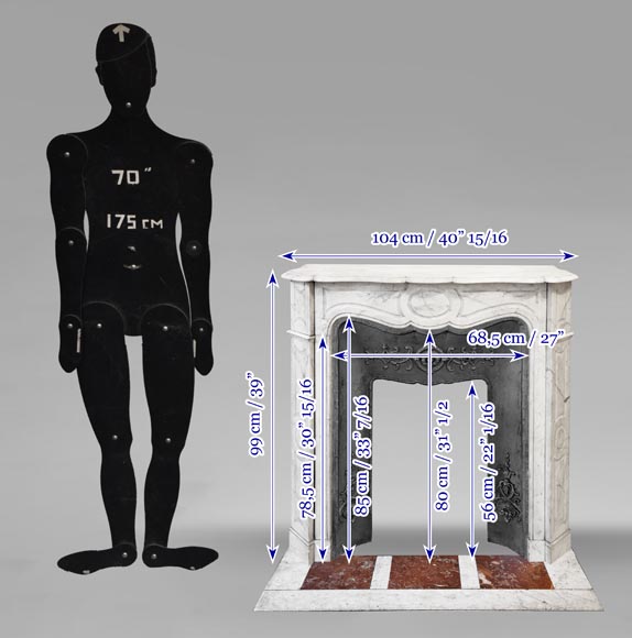 Cheminée de style Louis XV modèle Pompadour, en marbre de Carrare-11