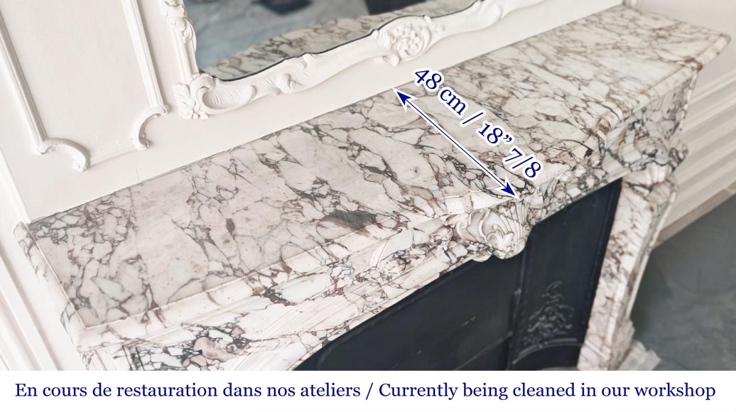 Importante cheminée de style Régence en marbre brèche violette-12