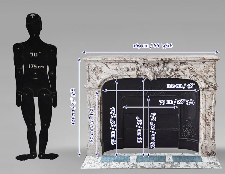 Importante cheminée de style Régence en marbre brèche violette-13