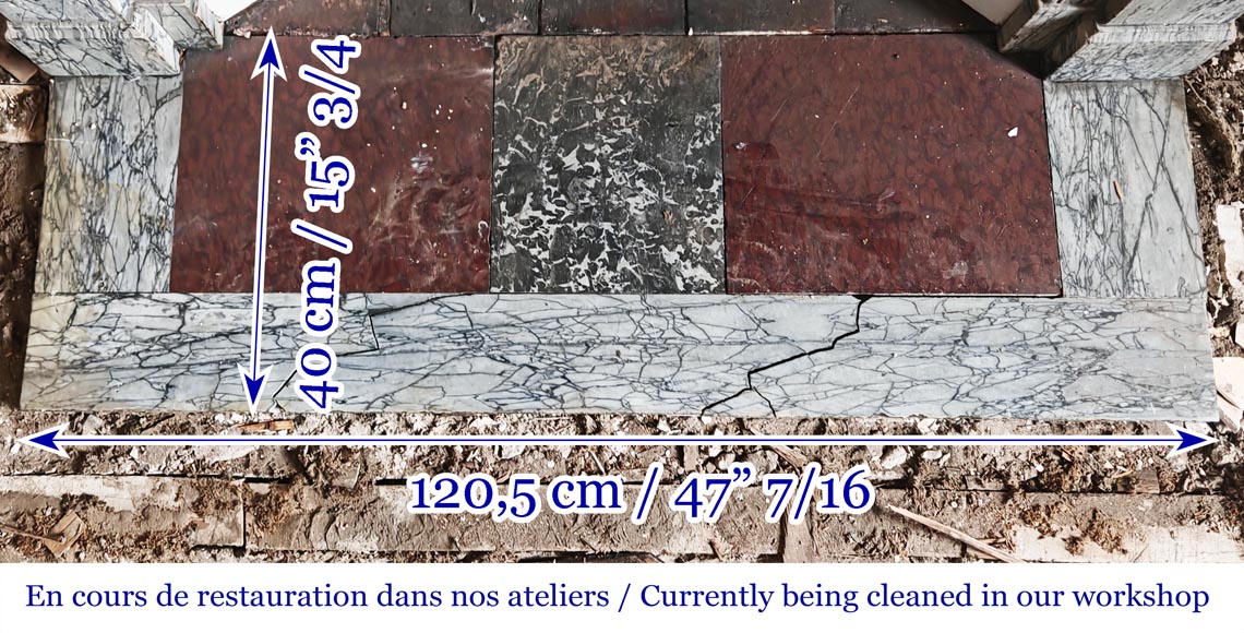 Cheminée de style Napoléon III à modillons, en marbre bleu Turquin-7