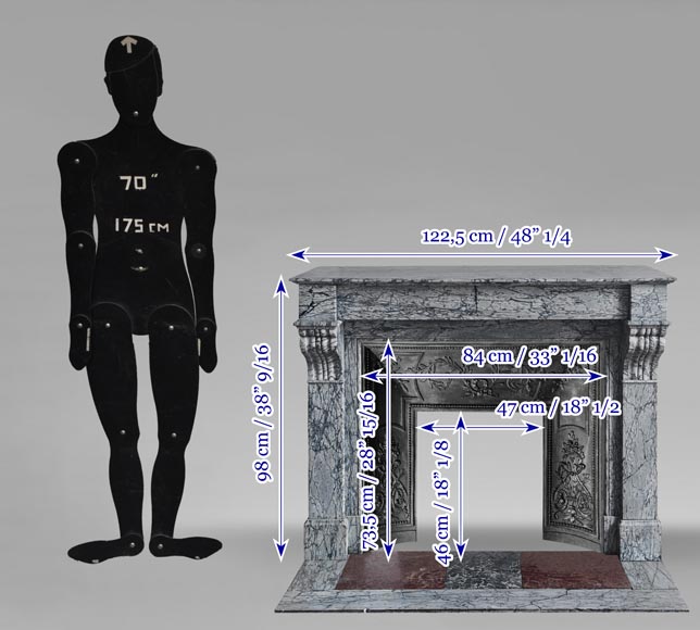 Cheminée de style Napoléon III à modillons, en marbre bleu Turquin-9