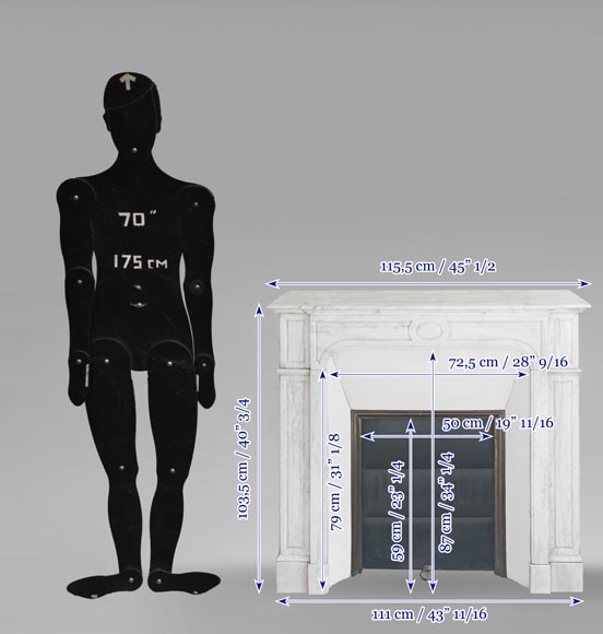 Cheminée de style Louis XV modèle Pompadour, droite, en marbre de Carrare-9