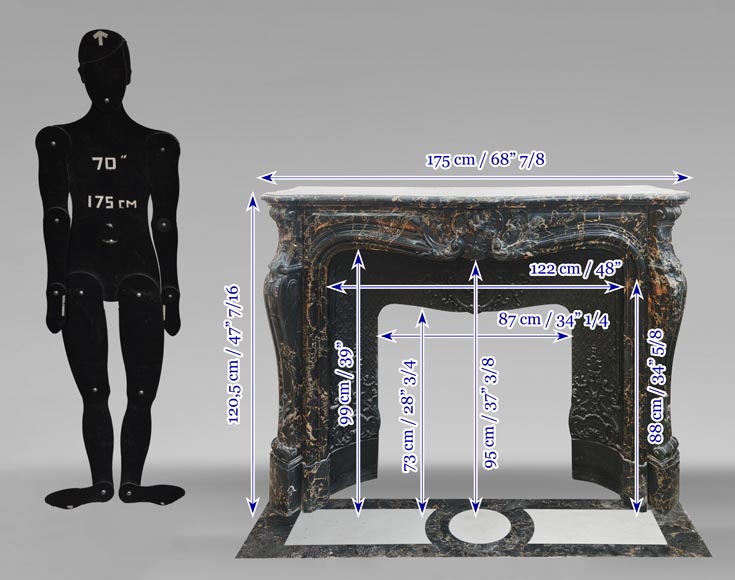 Cheminée de style Louis XV en marbre Portor, richement sculptée-15