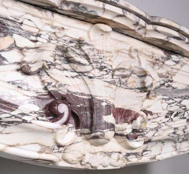 Cheminée de style Régence décorée d'une palmette, en marbre brèche violette-2