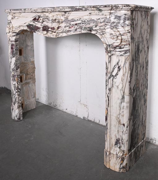 Cheminée de style Régence décorée d'une palmette, en marbre brèche violette-6