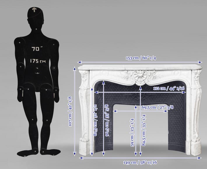 Cheminée de style Louis XV en marbre de Carrare à décor de coquille-10