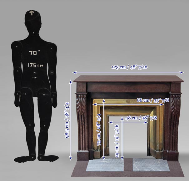 Cheminée de style Napoléon III en marbre griotte avec son intérieur en laiton-10