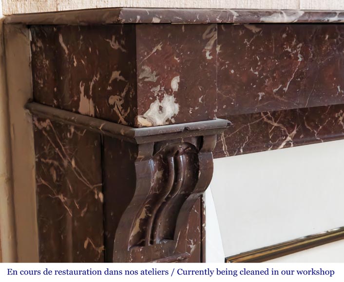 Cheminée de style Napoléon III type modillon, en marbre rouge du nord-3