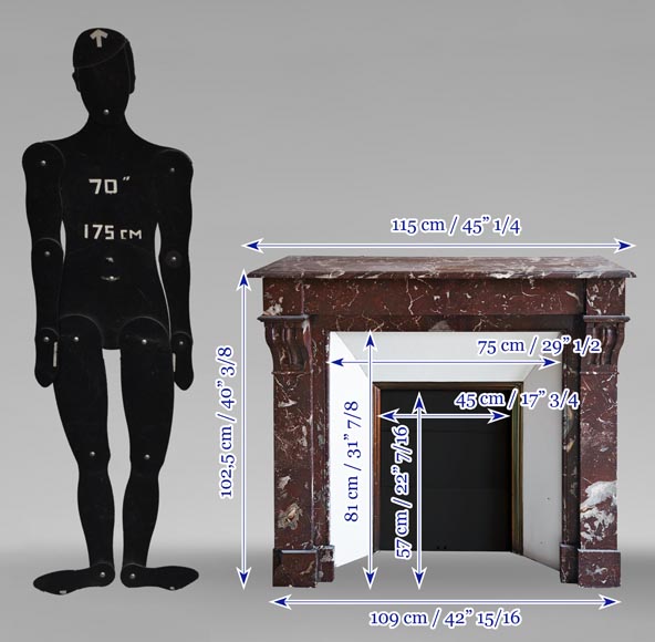 Cheminée de style Napoléon III type modillon, en marbre rouge du nord-9