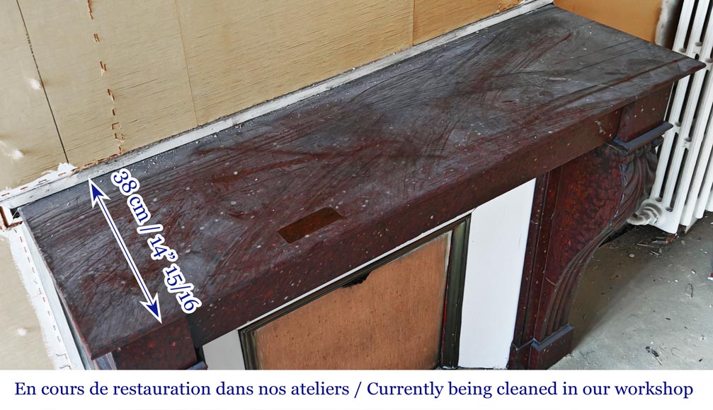 Cheminée de style Napoléon III en marbre rouge griotte-8