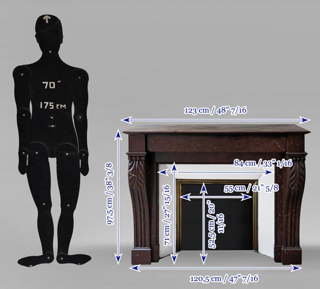 Cheminée de style Napoléon III en marbre rouge griotte-9