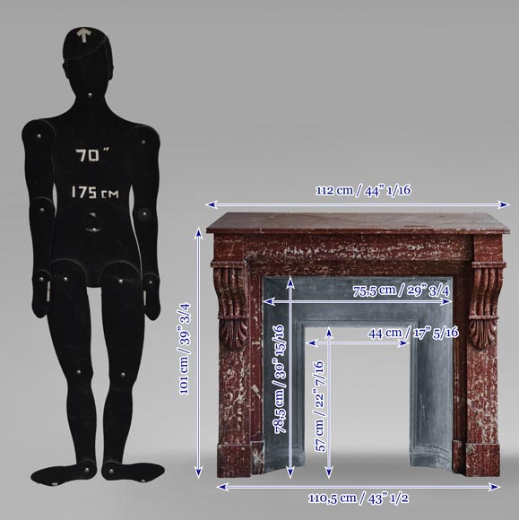 Cheminée de style Napoléon III type modillon en marbre Campan rouge-9